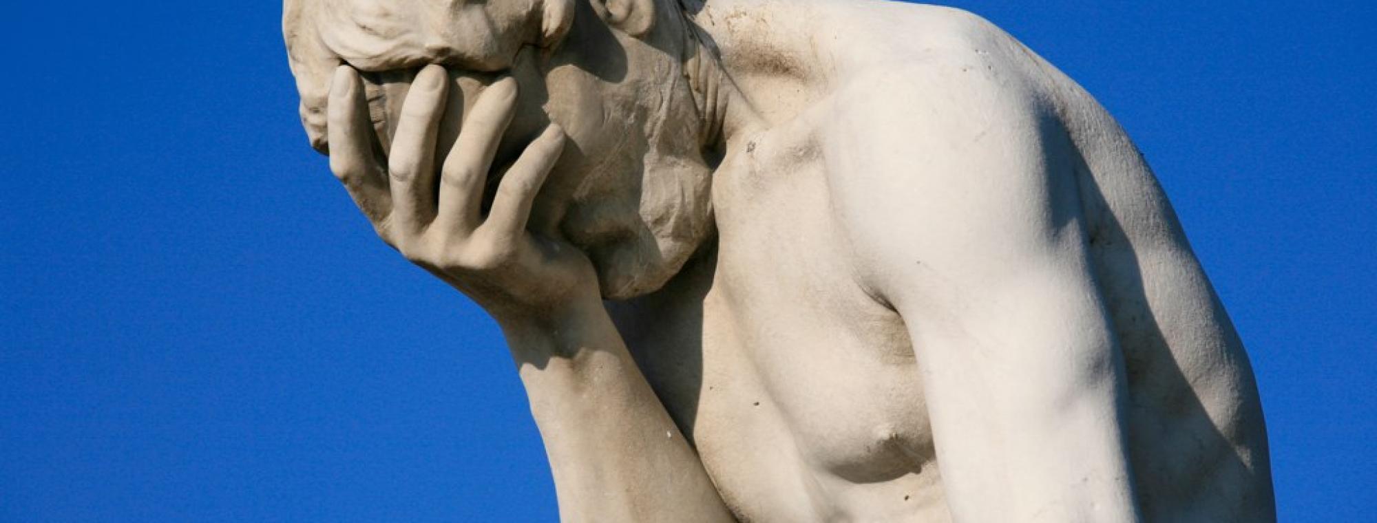 Paris Tuileries Garden Facepalm statue. This image was originally posted to Flickr by Alex E. Proimos