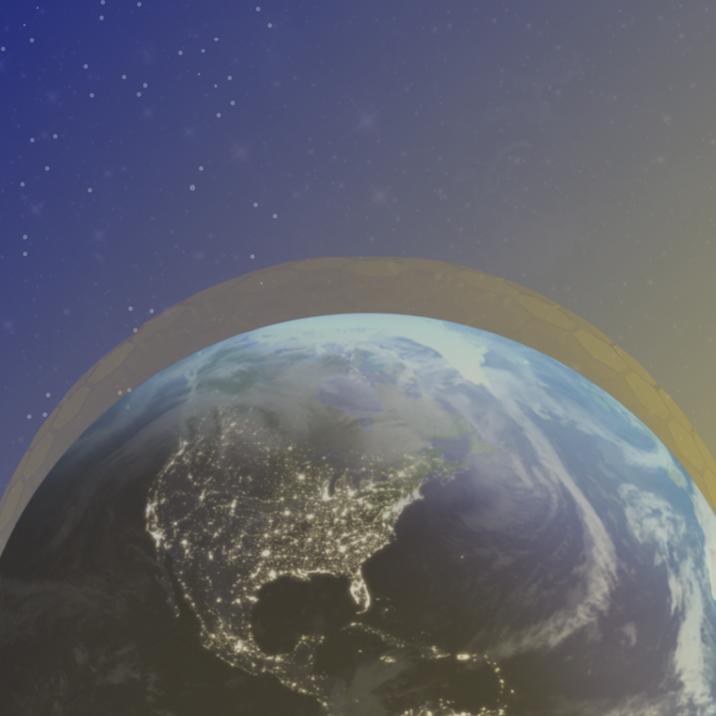A golden dome over Earth.